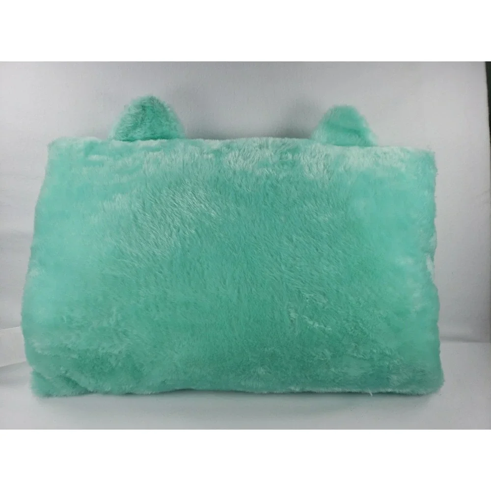 Owl Kids Bed Pillow Mint Green 16.5x24 Soft Fuzzy Plush Sleepy Face NWT